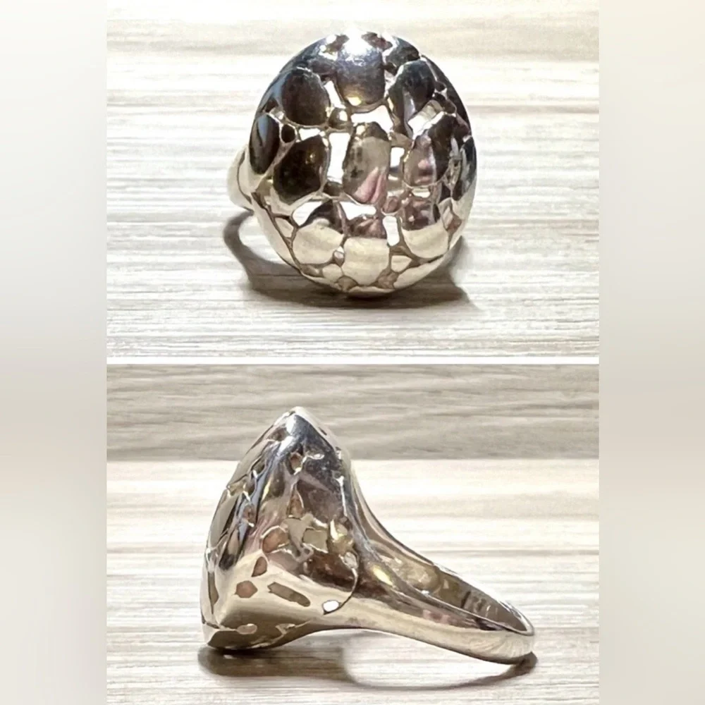Vintage Designer Marsala Sterling Silver Pebble Cut-Out Dome Ring, Size 6.75